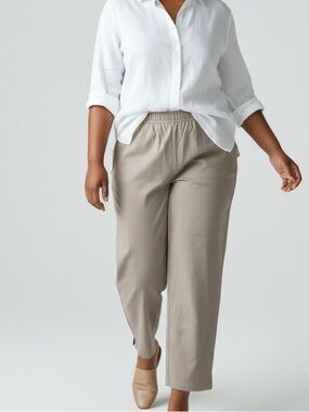 Eileen Fisher Cropped Taupe Cotton Twill Pull On Tapered Pants Sz XL Stretch